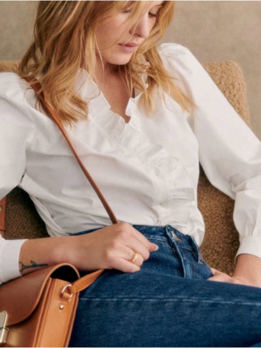 Sezane White Ruffled Button-Down Blouse - Picture 2 of 5